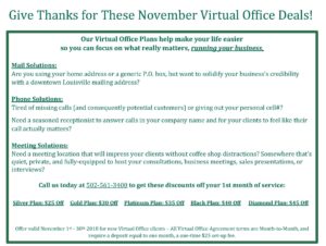 November Louisville Virtual Office Specials